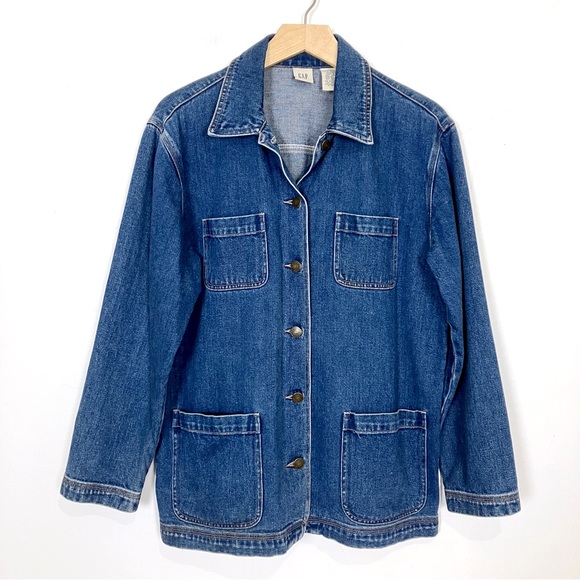 Vintage Jackets & Blazers - Vintage GAP jean shacket denim shirt coat loose retro worker medium dark wash
